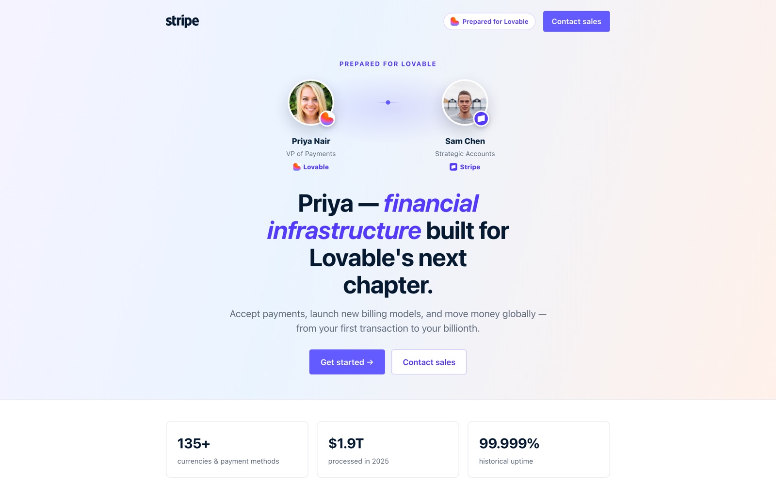 A personalized 1:1 page built for Priya at Lovable